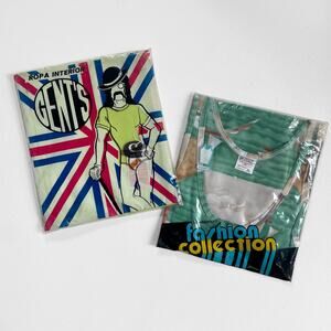 70s Vintage NOS Nylon Under Shirt A Tank Lot of 2 AllOver Print Towncraft Gents